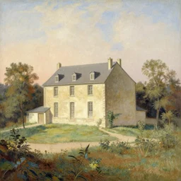 a building in a landscape, by edmund dulac