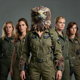 epic professional digital portrait of attractive female human - eagle hybrid animal, wearing human air force jumpsuit, humanoid feathered head, eagle beak, by lisa roet, leesha hannigan, wayne haag, iris van herpen, artstation, cgsociety, epic, much wow, much detail, gorgeous, detailed, cinematic, masterpiece