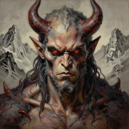 close up portrait of a gay monster in the mountains of hell, oil painting by tomasz jedruszek, cinematic lighting, pen and ink, intricate line, hd, 4 k, million of likes, trending on artstation