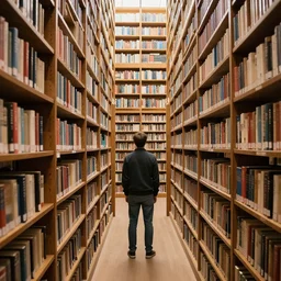 a man in a huge infinite never ending library