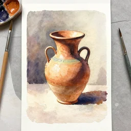 small centered on watercolor paper, paint brush strokes, abstract watercolor painting of ancient egyptian pottery, clay work, cinematic light, national romanticism by hans dahl, by jesper ejsing, by anders zorn, by greg rutkowski, by greg manchess, by tyler edlin