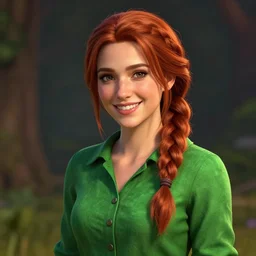 an insanely detailed realistic depiction of beautiful leah from stardew valley, green shirt, auburn hair, french braid, beautiful smile, in the style of peter mohrbacher, artgerm, dramatic lighting and composition, octane render, trending on artstation, concept art 8 k