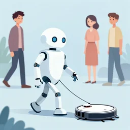 a robot walking a roomba on a leash. clean cel shaded vector art. shutterstock. behance hd by lois van baarle, artgerm, helen huang, by makoto shinkai and ilya kuvshinov, rossdraws, illustration, art by ilya kuvshinov