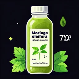 juice label, moringa oleifera, natural, organic, 6 0's, 7 0's, digital art, flat design, vaporwave, 8 k, illustration