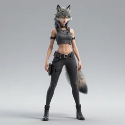 full body of a wolf lady, trending by artstation, octane render