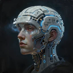 artificial intelligence dreaming of artificial intelligence dreaming. digital painting by ralph macquarrie detailed unreal engine 4 k dark contrast lightning cold colors pulp sci - fi