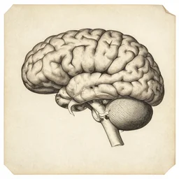 an old anatomical drawing of the brain in cross-section in ink engraving on parchment paper