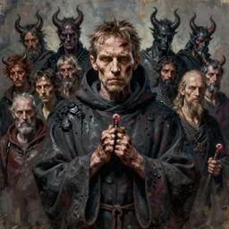character portrait of kurt russel as a satanic monk. world weary, horror, gloomy. grime, dirt, motor oil, coal. oil painting, highly detailed, centered, digital painting, artstation, concept art, smooth, sharp focus, illustration, artgerm, tim bradstreet, tomasz alen kopera, peter mohrbacher, donato giancola, joseph christian leyendecker, zdzisław beksinski, drew struzan, hell demons