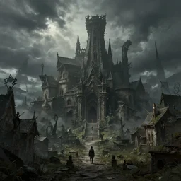 epic concept art depicted an ancient cursed town | | art by jakub rebelka and tyler edlin | | dramatic mood, overcast mood, dark fantasy environment | | trending on artstation, unreal engine, hyperreal movie shot