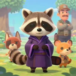 a fantasy illustration portrait of an anthropomorphic raccoon mage, by victo ngai, by stephen gammell, by george ault, in the style of animal crossing, artstation