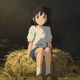 a girl sitting on a haystack, adorable outfit, full shot, atmospheric lighting, perfectly shaded body, detailed face, by makoto shinkai, stanley artgerm lau, wlop, rossdraws