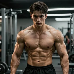 Prince with the physique of a body builder, realistic, detailed, cinematic, dynamic lighting, photorealistic, refined, intricate, digital art, background a gym, masterpiece, 8k