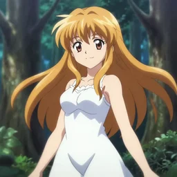 isekai cute grinning anime girl hestia danmachi, kamisama standing in forest. vector art. beautiful face, catchlight, surreal. beautiful lineart, ranking on contest, artstation, soft lighting, artistic pose, character concept, cinematic, motion blur, chromatic abberation. anime tv screenshot. by junji ito