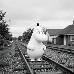 Moomins caught on track cam, black and white