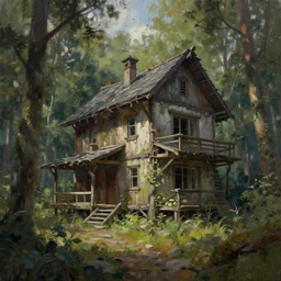 brutalist house in the forest, cinematic shot, aaa game concept art oil painting by jama jurabaev, extremely detailed, brush hard, artstation, high quality, brush stroke