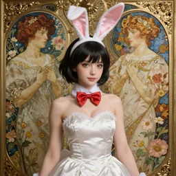 a masterpiece ultrarealistic ultradetailed anime portrait of beautiful anime girl in bunny costume baroque renaissance. medium shot, intricate, elegant, by stanley artgerm lau, wlop, alphonse mucha, rossdraws, andrei riabovitchev, yoshitaka amano. in style of hayao miyazaki. flower background my james jeand and takashi murakami.