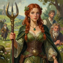 a detailed and very colorful portrait of a female hobbit sorceress pathfinder portrait, dndart, fantasy portrait, 4 k, hires, art by jack davis and lucian freud and bill ward and artgerm