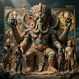 detailed ultrarealistic photography of cyberpunk rustic robust tribal cthulhu statue craig mullins, vallejo, moebius, ian miller, mucha cinematic, full shot