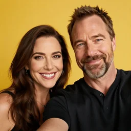 A still of Jerma taking a selfie with Bald Bryan Cranston with a goatee in Albuquerque, New Mexico with a yellow filter, real life, hyperrealistic, ultra realistic, realistic, highly detailed, epic, HD quality, 8k resolution, body and headshot, Trending on Artstation, very realistic