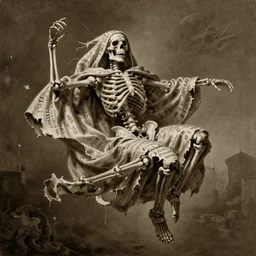 photorealistic sepia painting of a floating skeleton with nabatean writing on it, in a billowing torn shroud, by richard corben, atmospheric lighting, brooding, painted, intricate, ultra detailed, well composed, best on artstation, cgsociety, epic, horror, stunning, gorgeous, intricate detail, much wow, masterpiece, cinematic aesthetic octane render, 8 k hd resolution,