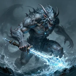 an monstrous water elemental throwing an ice bolt, intricate, brutal, highly detailed, digital painting, artstation, concept art, smooth, sharp focus, illustration, art by artgerm and greg rutkowski and alphonse mucha, 8 k