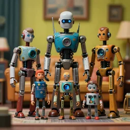 cyberpunk 2 0 7 7, closeup portrait of tin toy retro living room of robot family, depth of field, zeiss lens, detailed, centered, fashion photoshoot, by nicoletta ceccoli, mark ryden, lostfish, artgerm, greg rutkowski, alphonse mucha, breathtaking, 8 k resolution, extremely detailed, beautiful, establishing shot, artistic, hyperrealistic, octane render, - h 8 0 4