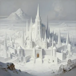 the white city of minas tirith in gondor, middle - earth, by alan lee, michal karcz, smooth details, lord of the rings, game of thrones, smooth, detailed terrain, oil painting, trending artstation, concept art, fantasy matte painting