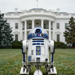portrait of r 2 - d 2 and c 3 p 0 in front of the whitehouse