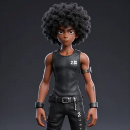 cool brown skinned anime character with afro hair, wearing rick owens 2 0 2 2 outfit in the style of dorohedoro anime, 3 d high definition