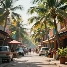 street tropical morning, shallow depth of field, highly detailed, digital painting, trending artstation, concept art, illustration, cinematic lighting, vibrant colors, photorealism, epic, octane render
