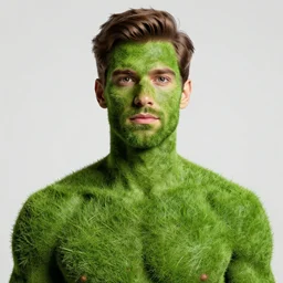 professional photo of a man with grass as skin!!! studio lighting, very detailed, unreal engine, canon photo!!!!, professional lighting, good composition, rule of thirds, winning award photo, real man with grass as skun, real, swimming pool