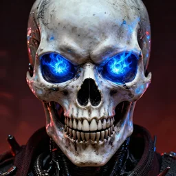 blue fiery eyes spawn - terminator skull - ghost rider - hybrid, supervillains, intricate artwork, concept art, eyes octane render, deviant art, cinematic, key art, hyperrealism, iridescent accents, portrait photograph, in hell, nikon 3 5 mm, ridley scott, frank miller, moebius, dan mumford, jim lee