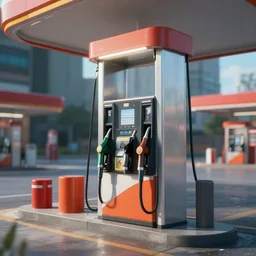 realistic photo of no fuel at gas station in future, very sharp focus, very hyper realistic, highly detailed, fantasy art station