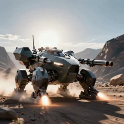 an armored core v on the ground, booster flares, legs, laser rifles, karst landscape ; cinematic contrast, dynamic backlighting, sharp edge, motion blur, art by greg rutkowski,