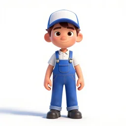 petite mechanic in overalls, stylized pixar-style 3d render, full body, standing, isolated on a pure white background, centered, whole figure in frame, sharp focus, studio lighting