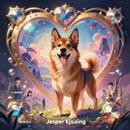 an excited brown and tan finnish lapphund fanart ornate fantasy heartstone cover style official behance hd artstation by Jesper Ejsing, by RHADS, Makoto Shinkai and Lois van baarle, ilya kuvshinov, rossdraws pastel vibrant