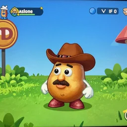 screenshot from a game, where you play as a potato, wearing a cowboy hat