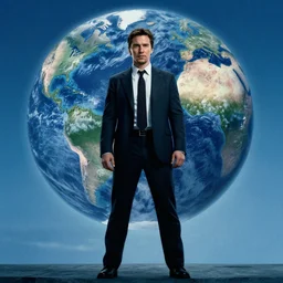film still of Christian Bale as Cobb with the world bending in the background in Inception, 4k