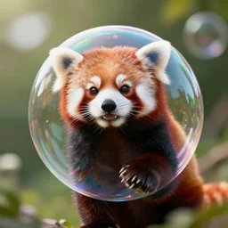 hybrid ( soap bubble ) ( red panda ), digital art, realistic, octane render, professional, high quality, dof, bokeh