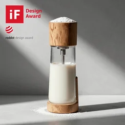 handheld powdered beverage mixer and milk forther ; designed by marc newsom, zaha hadid, blonde, joseph and joseph, frother ; natural materials ; industrial design ; behance ; le manoosh ; pinterest ; if design award ; reddot design award
