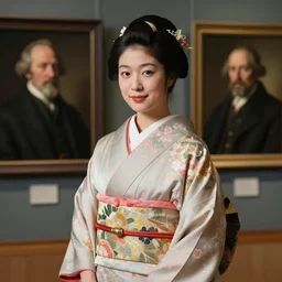museum quality portrait of yamaguchi momoe in kimono, by jan van eyck, tom bagshaw, jean delville, william bouguereau, albrecht durer
