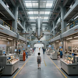 Interior shot of a futuristic factory by Petros Afshar and Beeple, James Gilleard, Mark Ryden, Wolfgang Lettl highly detailed