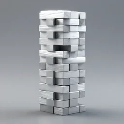 stacked jenga, all axes, like sculpture, simple, silver steel, trending on behance, keyshot 1 1