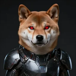 jin - roh armor, anthropomorphic shiba inu, science fiction, red glowing eyes, dark, by artgerm and greg rutkowski and magali villeneuve, realistic face