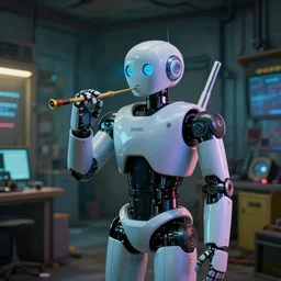 asimo the robot, holding a bong, inside of a run down cyberpunk apartment, nikon d 8 1 0 | iso 6 4 | focal length 2 0 mm ( voigtlander 2 0 mm f 3. 5 ) | aperture f / 9 | exposure time 1 / 4 0 sec ( dri )