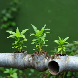 plants growing out of pipes
