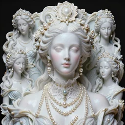 high intricate porcelain baroque stunning woman, lace collar, string of pearls, 8 k, glitter skin very white hyperrealistic hyperdetailed pastel maria panfilova, andrea savchenko, sensual mike kime, ludovic plouffe, qi sheng luo, oliver cook, trending on artstation