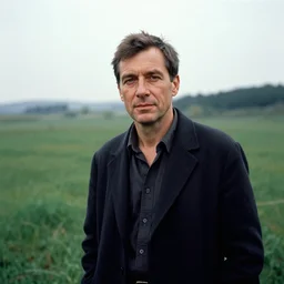 a portrait of a character in a scenic environment by Robert Frank