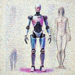 human robot, anatomy sketch, marginalia, neon tone, character sheet, vitruvian man, peace love, highly detailed, photorealistic, 8 k, full body,