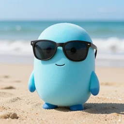 golem wearing sunglasses at the beach